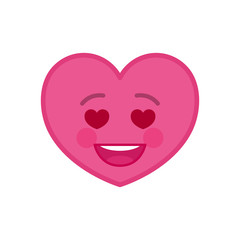 Falling in love heart shaped funny emoticon icon. Amorously pink emoji symbol. Social communication and online chatting vector element. Lovingly face showing facial emotion. Valentine's day mascot