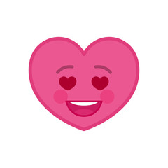 Falling in love heart shaped funny emoticon icon. Amorously pink emoji symbol. Social communication and online chatting vector element. Lovingly face showing facial emotion. Valentine's day mascot