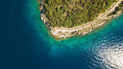 Aerial view of crystal clear water off the coastline in Croatia