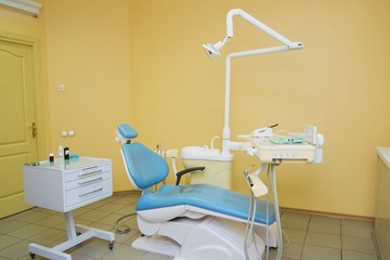 Special equipment for a dentist, dentist office not a new doctor's office, side view. medicine, health care