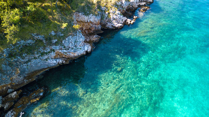 Aerial view of crystal clear water off the coastline in Croatia