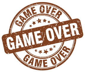 game over brown grunge round vintage rubber stamp