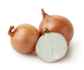 Onion bulbs isolated on white background with clipping path