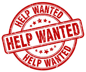 help wanted red grunge round vintage rubber stamp