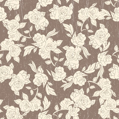 Roses on a brown background. Seamless. retro.