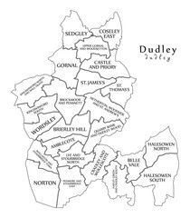 Modern City Map - Dudley city of England with wards and titles UK outline map