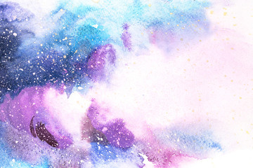 Fototapeta premium Watercolor blue pink purple stain drips blobs. Abstract watercolour illustration.