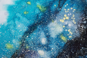 Obraz premium Bright watercolor blue pink purple red stain drips blobs. Abstract illustration