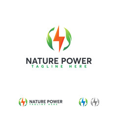 Nature Power logo designs concept vector, Electricity and Leaf logo template