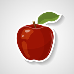 Apple sticker vector illustration. Cartoon sticker with white contour in comics style.