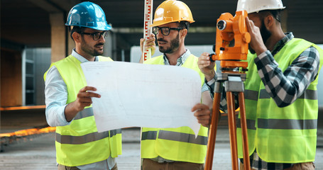 Fototapeta na wymiar Architect consult engineer on modern construction site