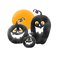 Halloween family black pumpkin and orange moon,water color painting picture.