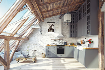 modern attic kitchen