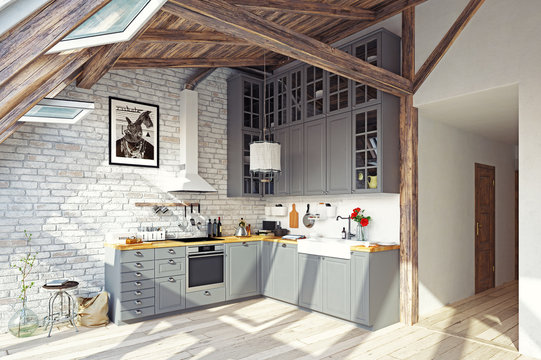 modern attic kitchen