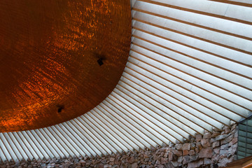 Helsinki, Finland, october 2018. Interior roof detail of the famous stone church, an icon of this...