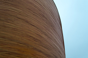 Exterior detail of the little wooden silence chapel located in Helsinki. It is a intimate place of...