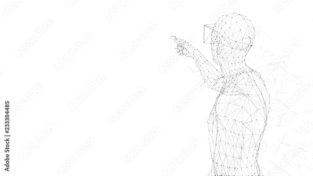 Poster man with glasses of virtual reality. future technology concept. abstract vr world with connecting li
