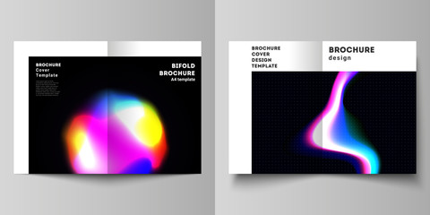 Fototapeta premium Vector layout of two A4 format cover mockups design templates for bifold brochure, flyer, booklet, report. Sci-fi technology design background. Abstract futuristic consept backgrounds to choose from