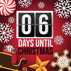 Countdown to Christmas flip number advent calendar with flat lay Christmas items. EPS 10 vector illustration. Day 6.