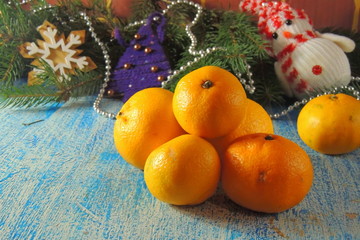 Fototapeta na wymiar mandarins. christmas background