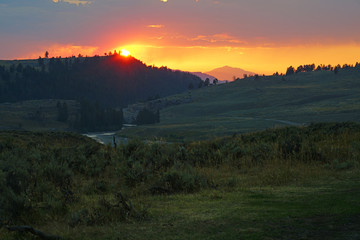 Beautiful sunset sky over Yellowstone National Park in Wyoming