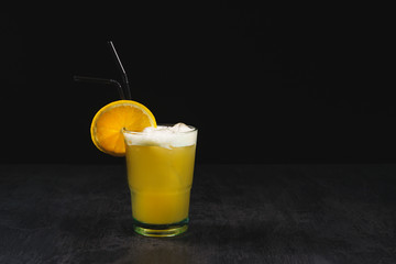 Fresh cocktail on a black background. Alcoholic and Fruit Non-alcoholic cocktails. 