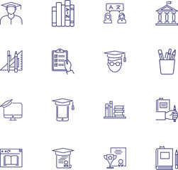 College line icon set. Student, school supply, textbooks. Education concept. Can be used for topics like distance learning, university degree, high school