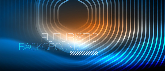 Neon glowing lines, magic energy space light concept, abstract background wallpaper design