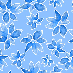 Fototapeta na wymiar Floral seamless pattern painted with watercolor.