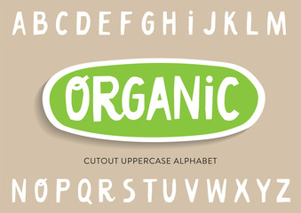 Vector cutout uppercase alphabet for bio packaging.