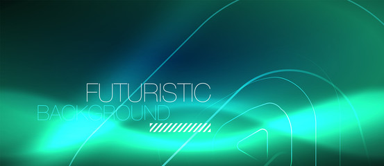 Neon glowing techno lines, hi-tech futuristic abstract background template with geometric shapes