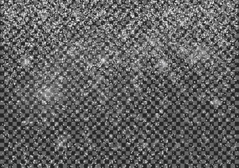 Snow falling decoration effect. Winter snowstorm. Design for Cristmas and New Year holidays. Isolated on transparent background. Vector illustration.