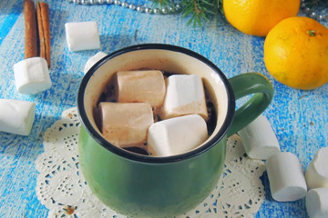 hot chocolate and marshmallows. christmas background