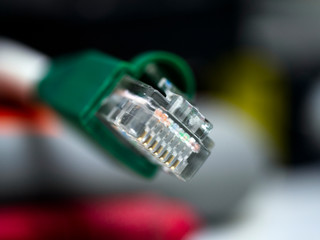 UTP ethernet cables.close up macro shot  with tools and cables background.