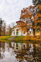 Chinese creaking Gazebo. Autumn. Tsarskoe Selo, Pushkin, Saint Petersburg, Russia.