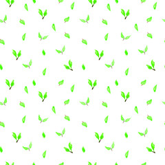 Watercolor pattern with leaves, seamless natural  background.