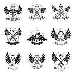 Obraz premium Vintage Weapon Emblems set. Heraldic coat of arms decorative emblems collection.
