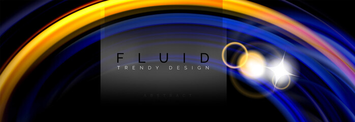 Background abstract design, flowing mixing liquid color waves on black