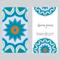 Invitation or Card template with floral mandala pattern. For Wedding, greeting cards, Birthday Invitation. The front and rear side. Vector illustration