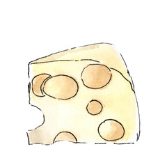 watercolor cheese sketch drawn by hands. print food sign