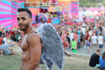 Sexy go-go dancer with wings