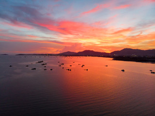 Beautiful sunset clouds sea beach aerial view