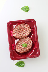cutlet in plastic red packaging