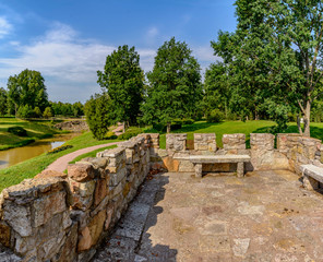 Public Park in the restored estate. A place of rest and walks in the Leningrad region.