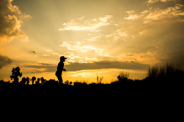 Fitness silhouette sunrise jogging workout wellness concept