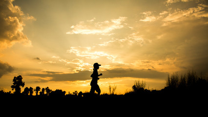 Fitness silhouette sunrise jogging workout wellness concept