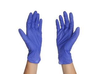 Obraz premium Doctor in medical gloves on white background