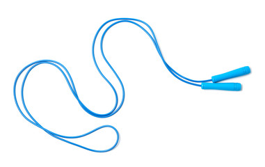 Jump rope on white background, top view