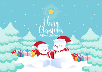 merry christmas polar bears gift illustration vector