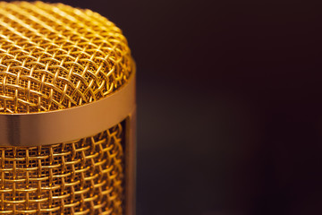 Close-up the head of condenser gold microphone left side of image. 